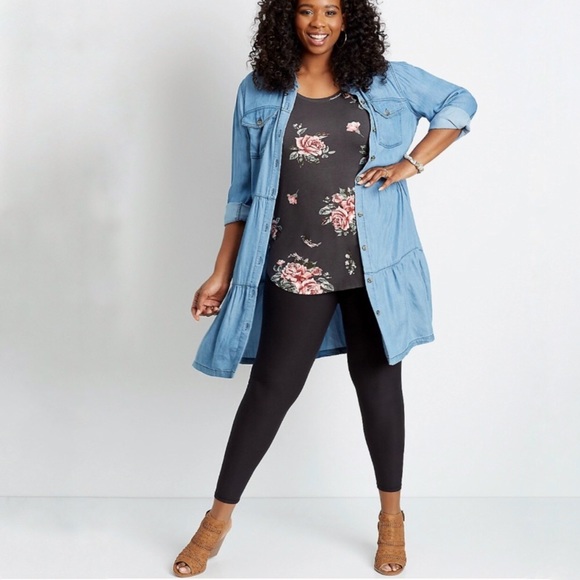 Plus Sz 0x Chambray Button Up Babydoll Dress - Picture 1 of 12